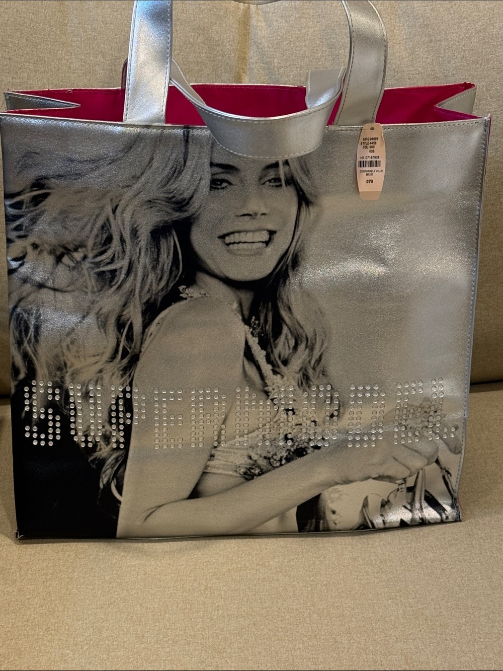 NWT Vintage Y2K Silver Victoria’s Secret Supermodel Heidi Klum large tote bag!